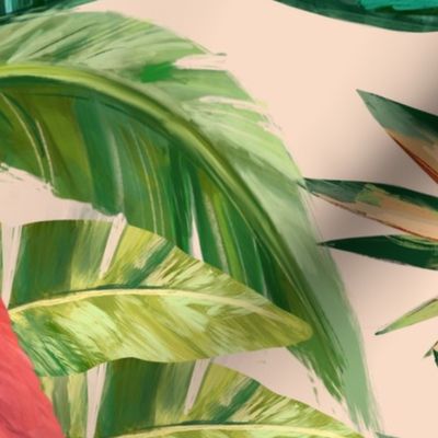 Tropical Banana Palm Leaves, Hollywood Regency, blush, bright colors, wallpaper