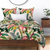 Tropical Banana Palm Leaves, Hollywood Regency, blush, bright colors, wallpaper