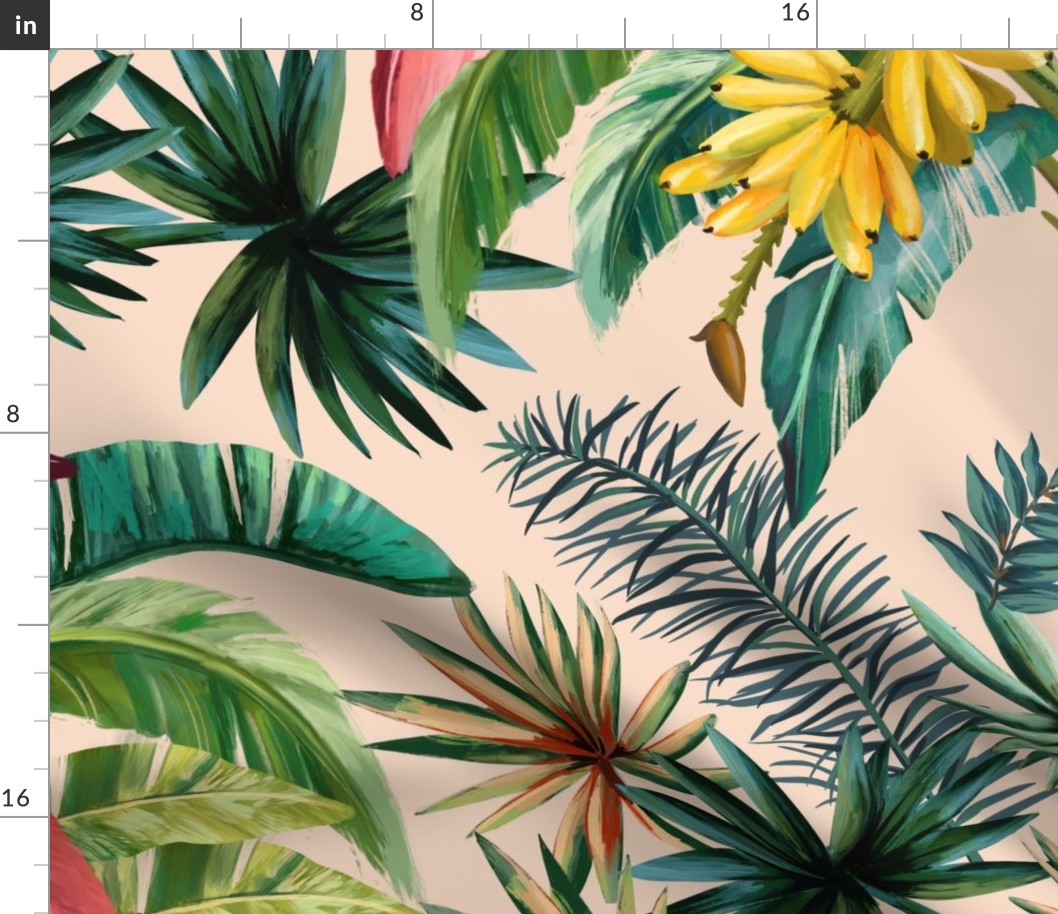 Tropical Banana Palm Leaves, Hollywood Regency, blush, bright colors, wallpaper