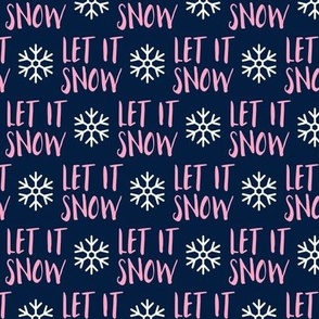 (small scale) Let it Snow - pink on blue - Christmas Winter Holiday - LAD19BS