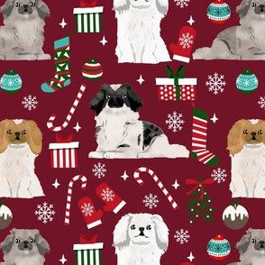 pekingese dog christmas fabric - christmas fabric, dog fabric, peke, - ruby