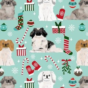 pekingese dog christmas fabric - christmas fabric, dog fabric, peke, - light