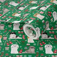 pekingese dog christmas fabric - christmas fabric, dog fabric, peke, - green