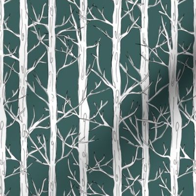 Behind the trees little forest abstract tree and branches design white green