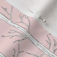 Behind the trees little forest abstract tree and branches design blush pink white nursery