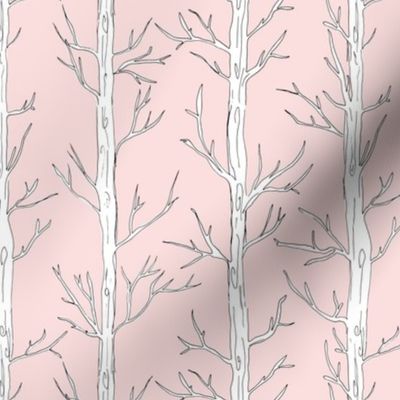 Behind the trees little forest abstract tree and branches design blush pink white nursery