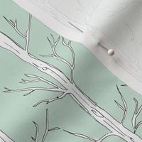 Behind the trees little forest abstract tree and branches design mint white