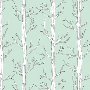 Behind the trees little forest abstract tree and branches design mint white
