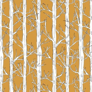Behind the trees little forest abstract tree and branches design white yellow ochre