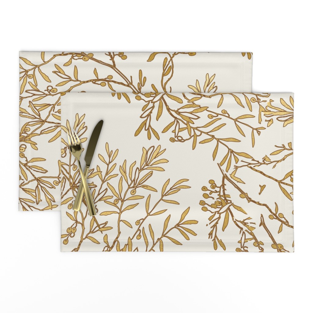 Gold branches on cream toile chinoiserie ivory wallpaper medium