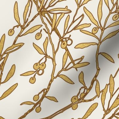 Gold branches on cream toile chinoiserie ivory wallpaper medium