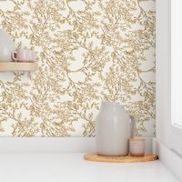 Gold branches on cream toile chinoiserie ivory wallpaper medium