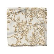 Gold branches on cream toile chinoiserie ivory wallpaper medium