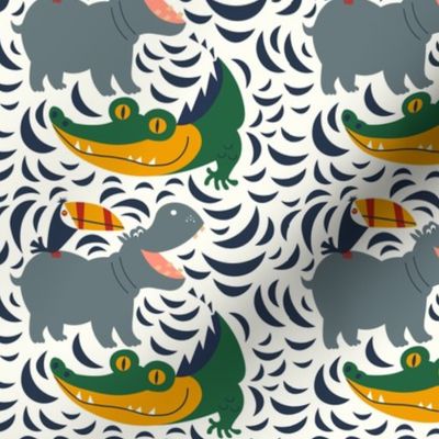 Hippo Hive // Alligator, Hippo & Toucan // Vibrant Colorway // Cute Animals // Childrens Fabric // Kids Pattern // Small Scale