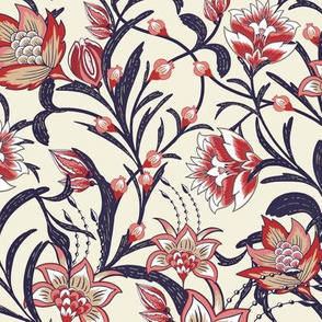 Chintz Red Blue Holiday floral by Jac Slade