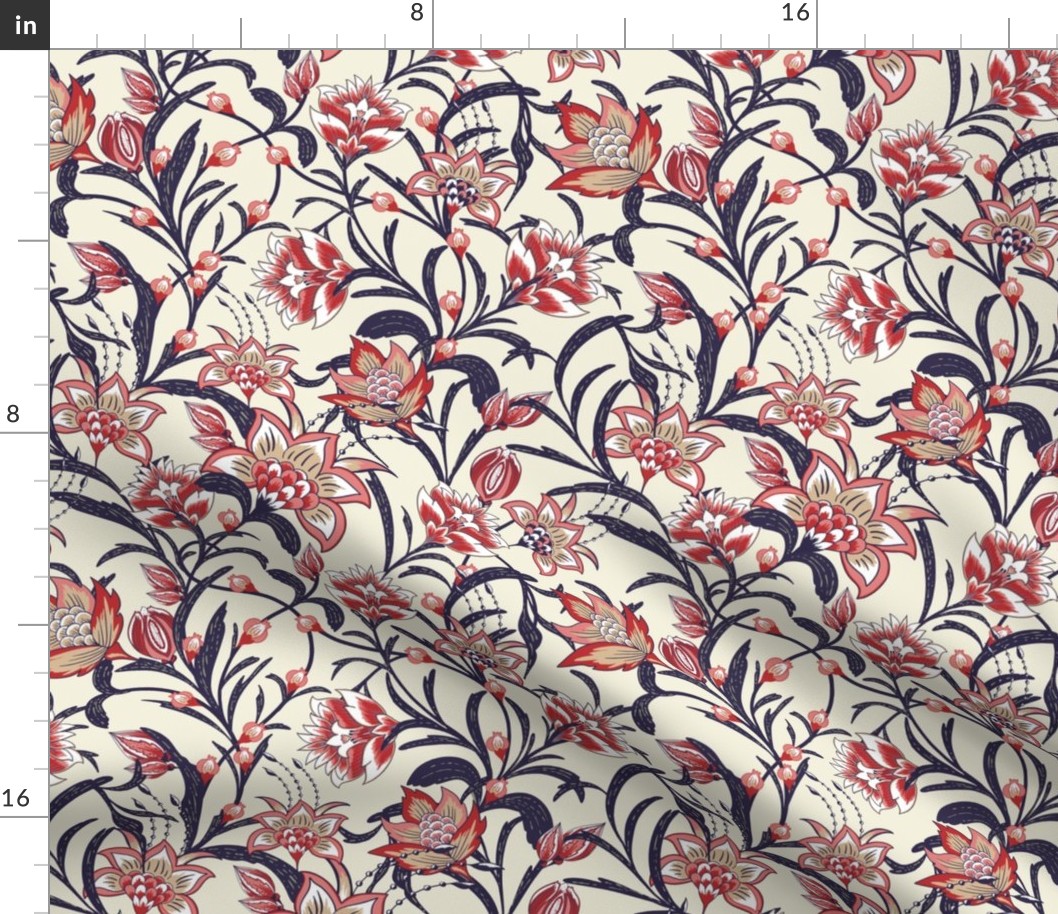 Chintz Red Blue Holiday floral by Jac Slade