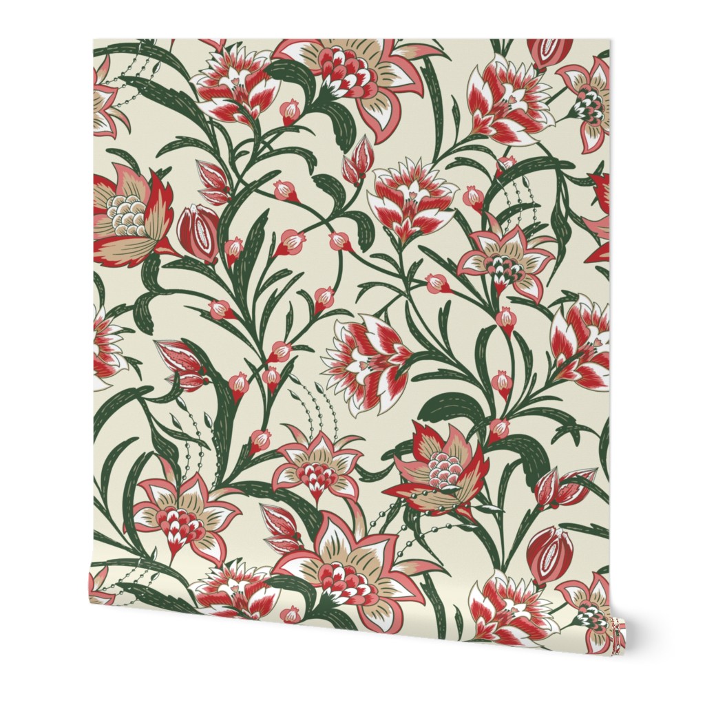 Chintz Christmas Holiday Floral red and green by Jac Slade