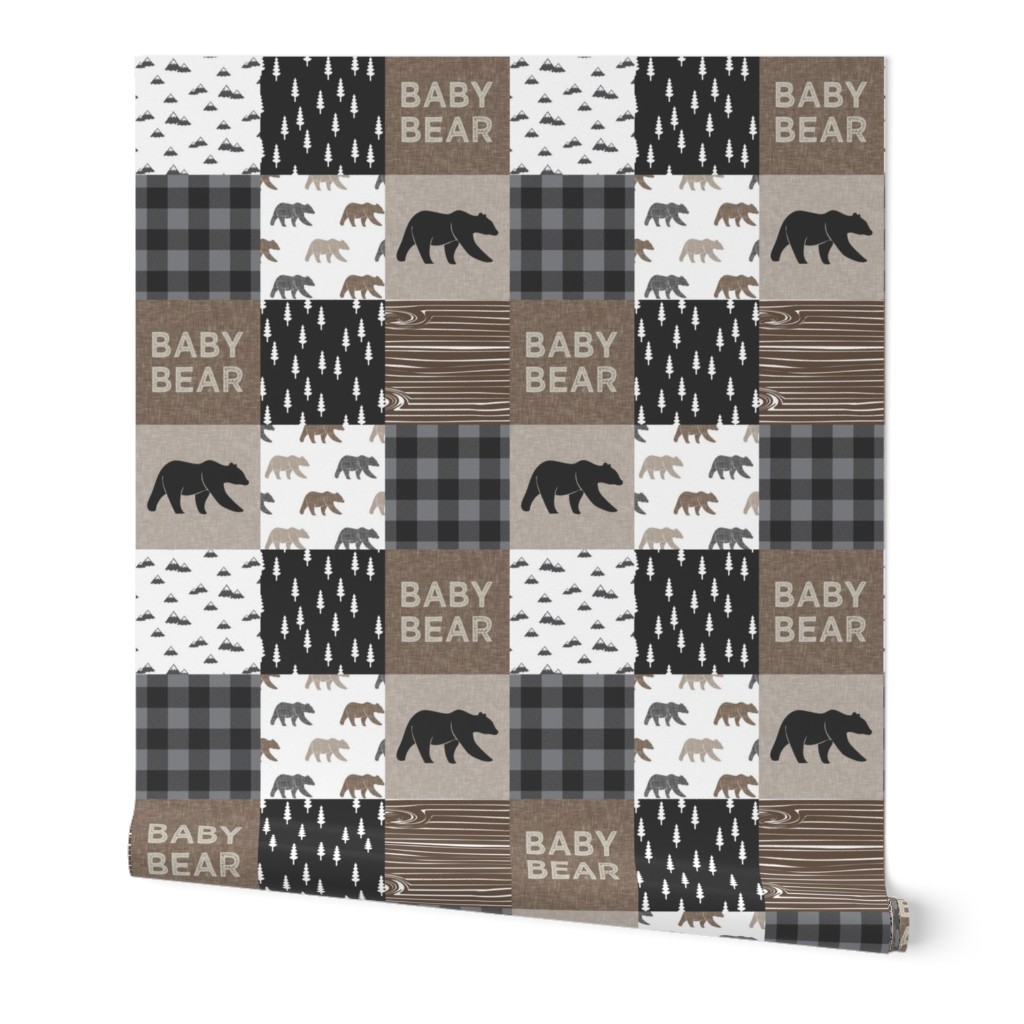 Baby bear patchwork - woodland wholecloth - brown/grey plaid- LAD19