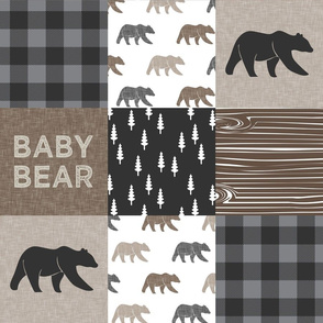 Baby bear patchwork - woodland wholecloth - brown/grey plaid- LAD19