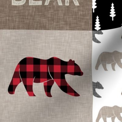 Baby bear patchwork - woodland wholecloth - brown/red and black  plaid - LAD19