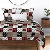 Baby bear patchwork - woodland wholecloth - brown/red and black  plaid - LAD19