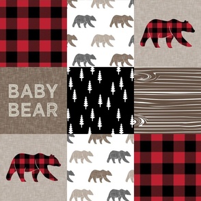 Baby bear patchwork - woodland wholecloth - brown/red and black  plaid - LAD19