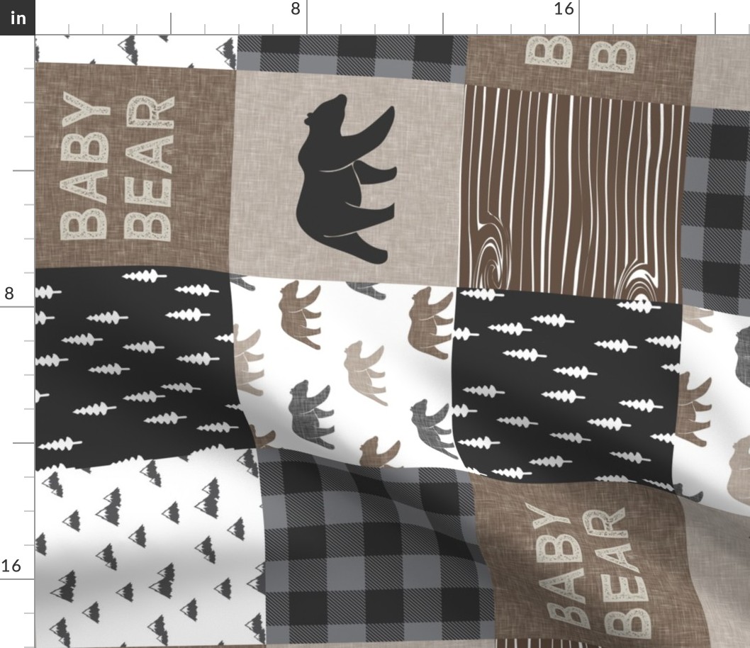 Baby bear patchwork - woodland wholecloth - brown/grey plaid - (90) LAD19