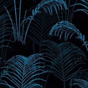 PALM FRONDS - JEWEL BLUE ON BLACK