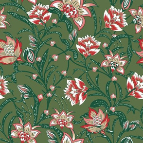 Chintz Christmas green floral