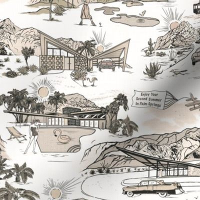 PALM SPRINGS MID-CENTURY TOILE - MUTED WARM SAND, SMALL SCALE