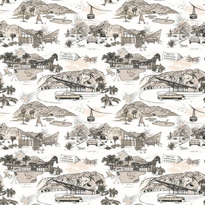 PALM SPRINGS MID-CENTURY TOILE - MUTED WARM SAND, SMALL SCALE