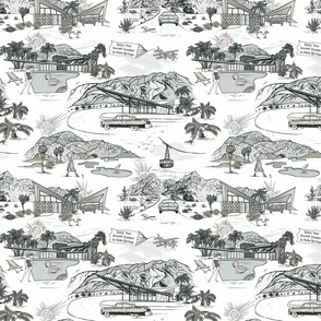 PALM SPRINGS MID-CENTURY TOILE - EXTRA MUTED COLORS, LARGE SCALE