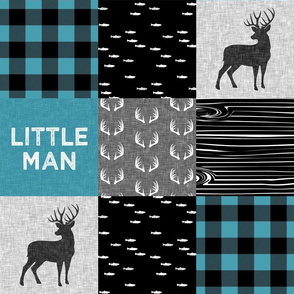 little man - light teal and black (buck) quilt woodland - teal little man -  C18BS