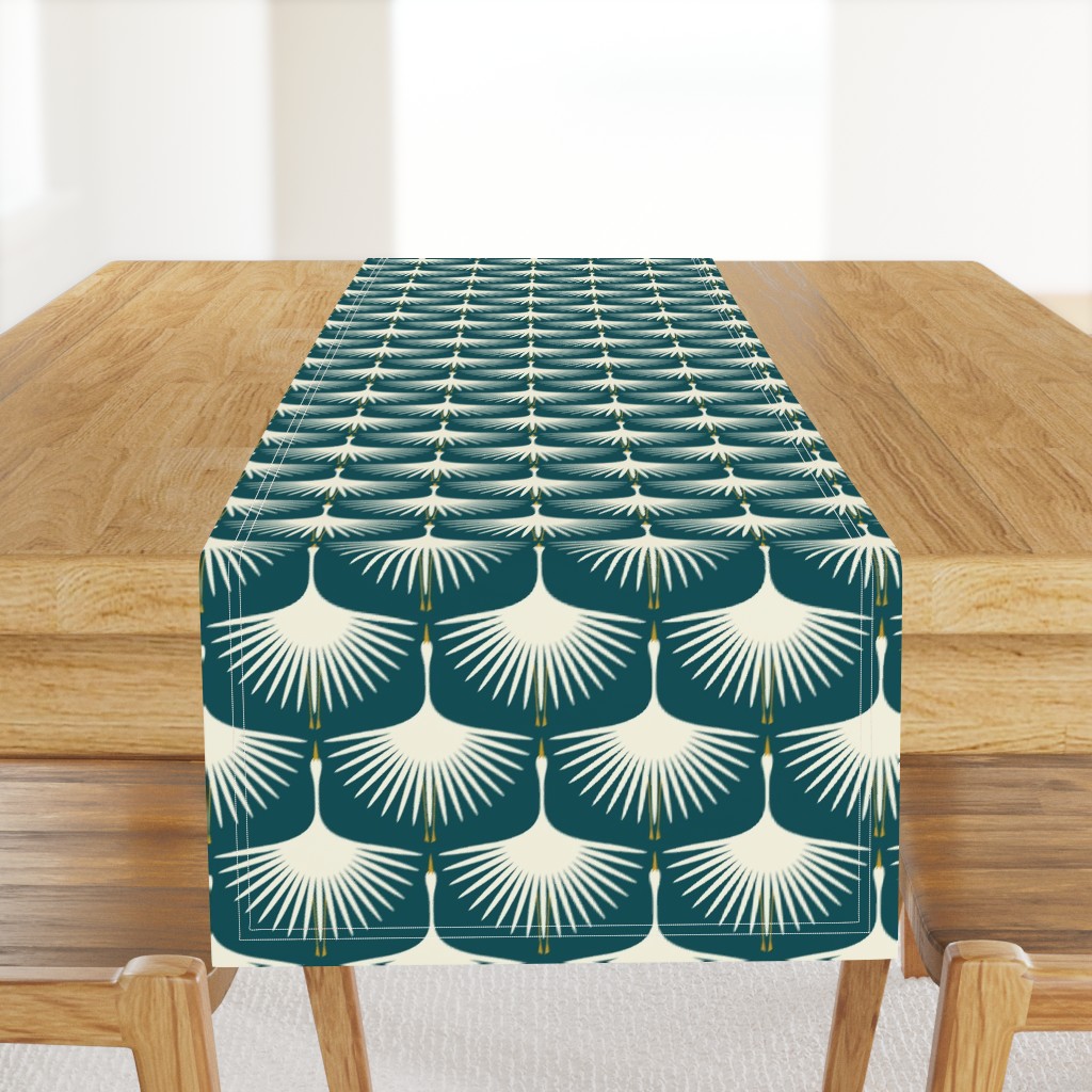 Art Deco Swans - Deep Teal (Cream)