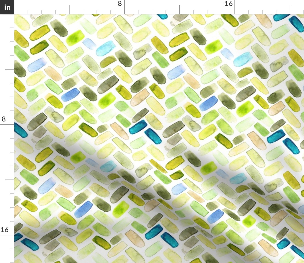 Watercolor herringbone in green and aqua