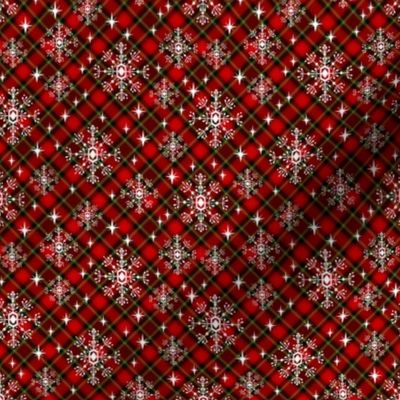 SMALL - snowflake plaid  fabric - green and red plaid, green and red tartan, holiday fabric, christmas winter fabric
