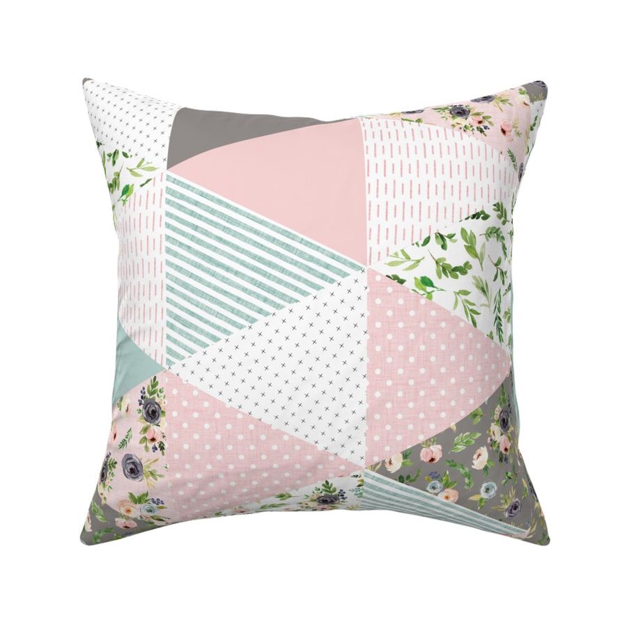 6" blush floral triangle cheater quilt  - rotated