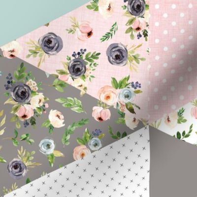 6" blush floral triangle cheater quilt  - rotated