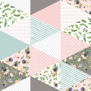 6" blush floral triangle cheater quilt  - rotated