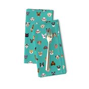 dogs and cats glasses fabric - dog glasses, cat glasses, pet faces glasses, cute dogs - teal