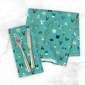 dogs and cats glasses fabric - dog glasses, cat glasses, pet faces glasses, cute dogs - teal