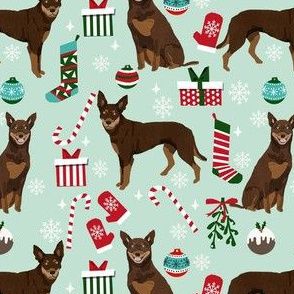 kelpie christmas fabric - dog fabric, australian kelpie fabric, dog breed fabric, dog christmas - mint
