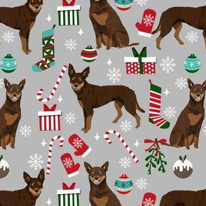 kelpie christmas fabric - dog fabric, australian kelpie fabric, dog breed fabric, dog christmas - grey