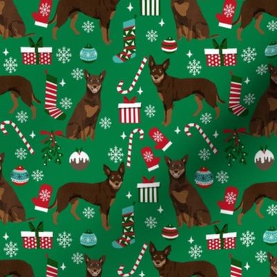 kelpie christmas fabric - dog fabric, australian kelpie fabric, dog breed fabric, dog christmas - green