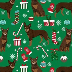 kelpie christmas fabric - dog fabric, australian kelpie fabric, dog breed fabric, dog christmas - green