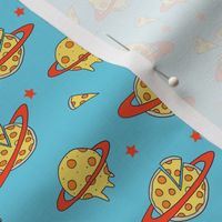 SMALL - pizza planet fabric - pizza planet, pizza fabric, planet fabric, space fabric, cute kids fabric, novelty fabric - andrea lauren - blue
