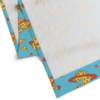 LARGE- pizza planet fabric - pizza planet, pizza fabric, planet fabric, space fabric, cute kids fabric, novelty fabric - andrea lauren - blue