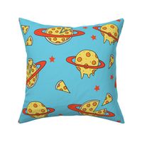 LARGE- pizza planet fabric - pizza planet, pizza fabric, planet fabric, space fabric, cute kids fabric, novelty fabric - andrea lauren - blue