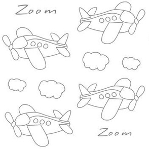 Airplanes Kids Baby Nursery Line Drawing