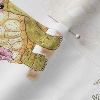Mr. Slowpoke, Turtle with Petunias, Watercolor